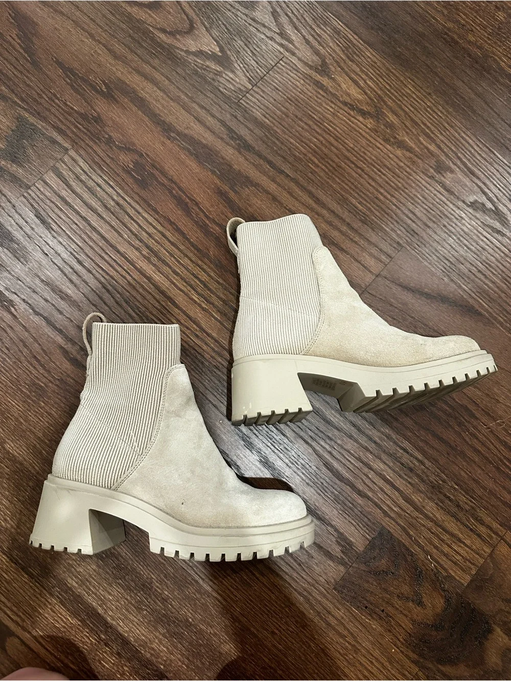 Steve Madden Cream Suede Lug-Sole Chelsea Booties